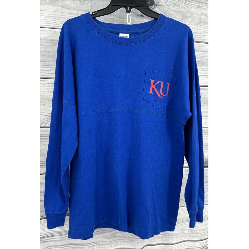 PINK / 5TH & OCEAN KANSAS JAYHAWKS LONG SLEEVE TOP Size Medium BLUE/RED SEQUINS - Picture 2 of 6